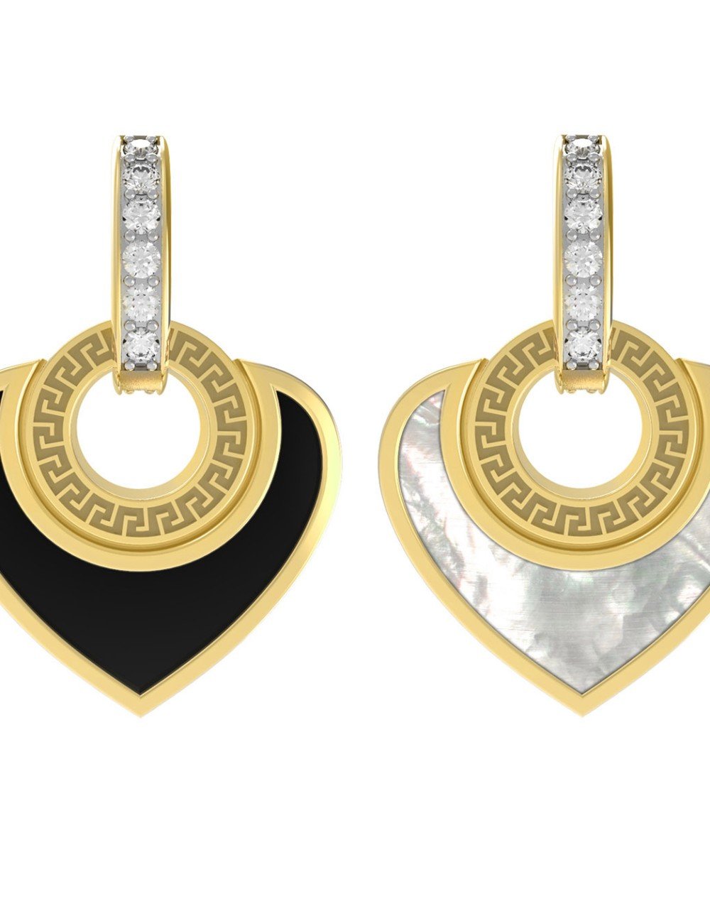 Подвеска из лимонного золота c фианитом, ониксом и перламутром