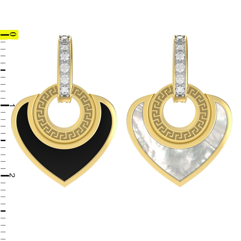 Подвеска из лимонного золота 585 пробы c фианитом, ониксом и перламутром