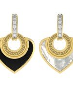 Подвеска из лимонного золота c фианитом, ониксом и перламутром