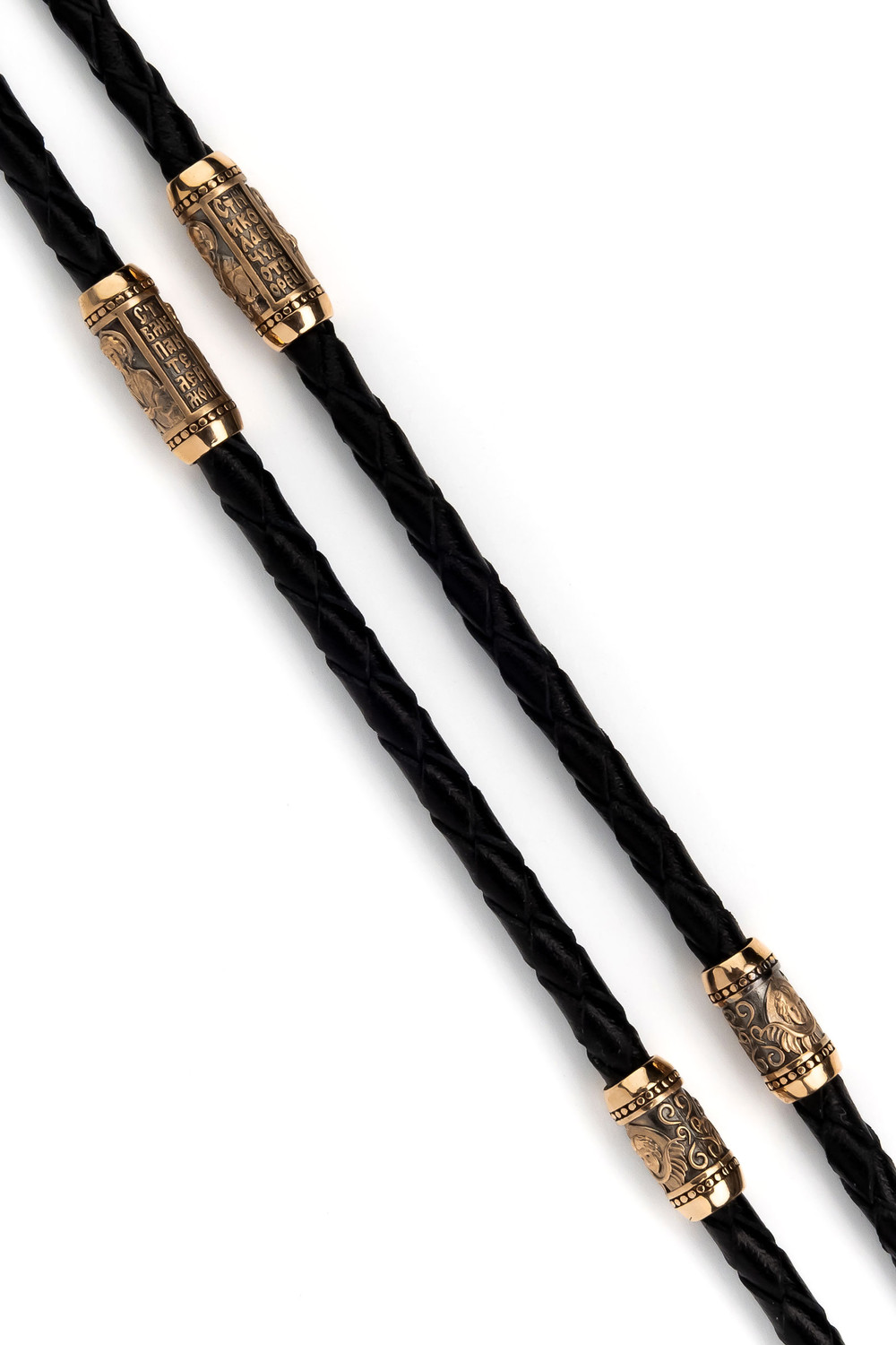 Цепь-шнурок кожа из красного золота 585 пробы c кожаным шнурком