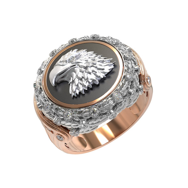 Кольцо из красного золота 585 пробы c бриллиантами и ониксом