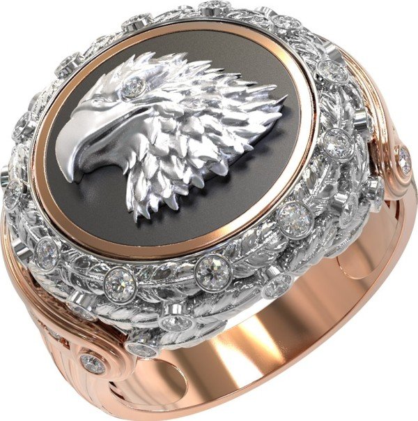 Кольцо из золота c бриллиантами и ониксом