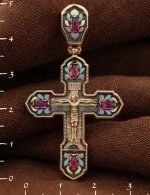 Крест из золота c эмалью и рубином