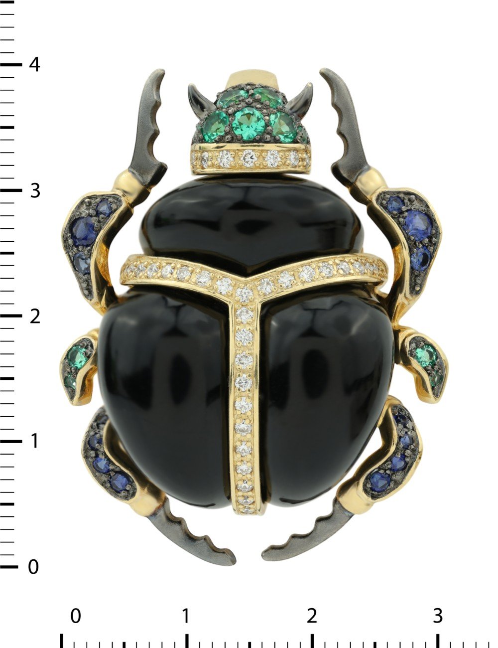 Подвеска из лимонного золота c бриллиантами, сапфиром, изумрудом, ониксом и изумрудом