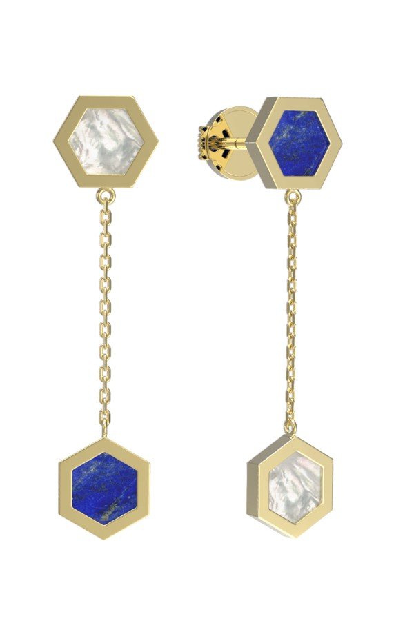 Серьги из лимонного золота c лазуритом и перламутром