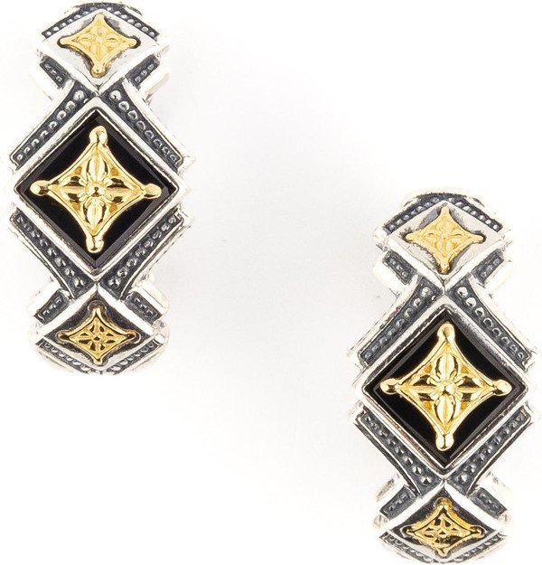 Серьги из серебра 925 пробы и золота 750 пробы c ониксом и рубином