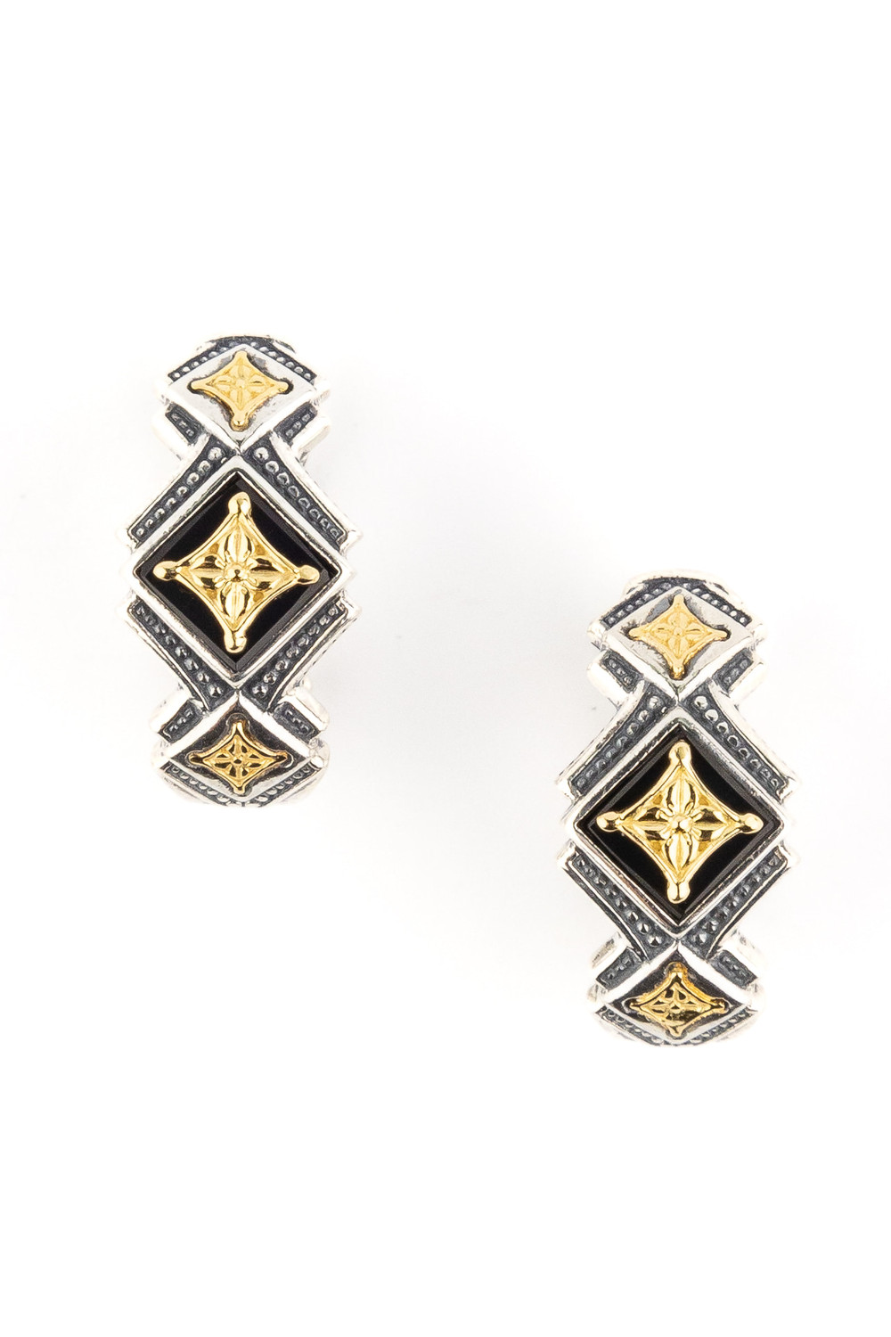 Серьги из серебра 925 пробы и золота 750 пробы c ониксом и рубином