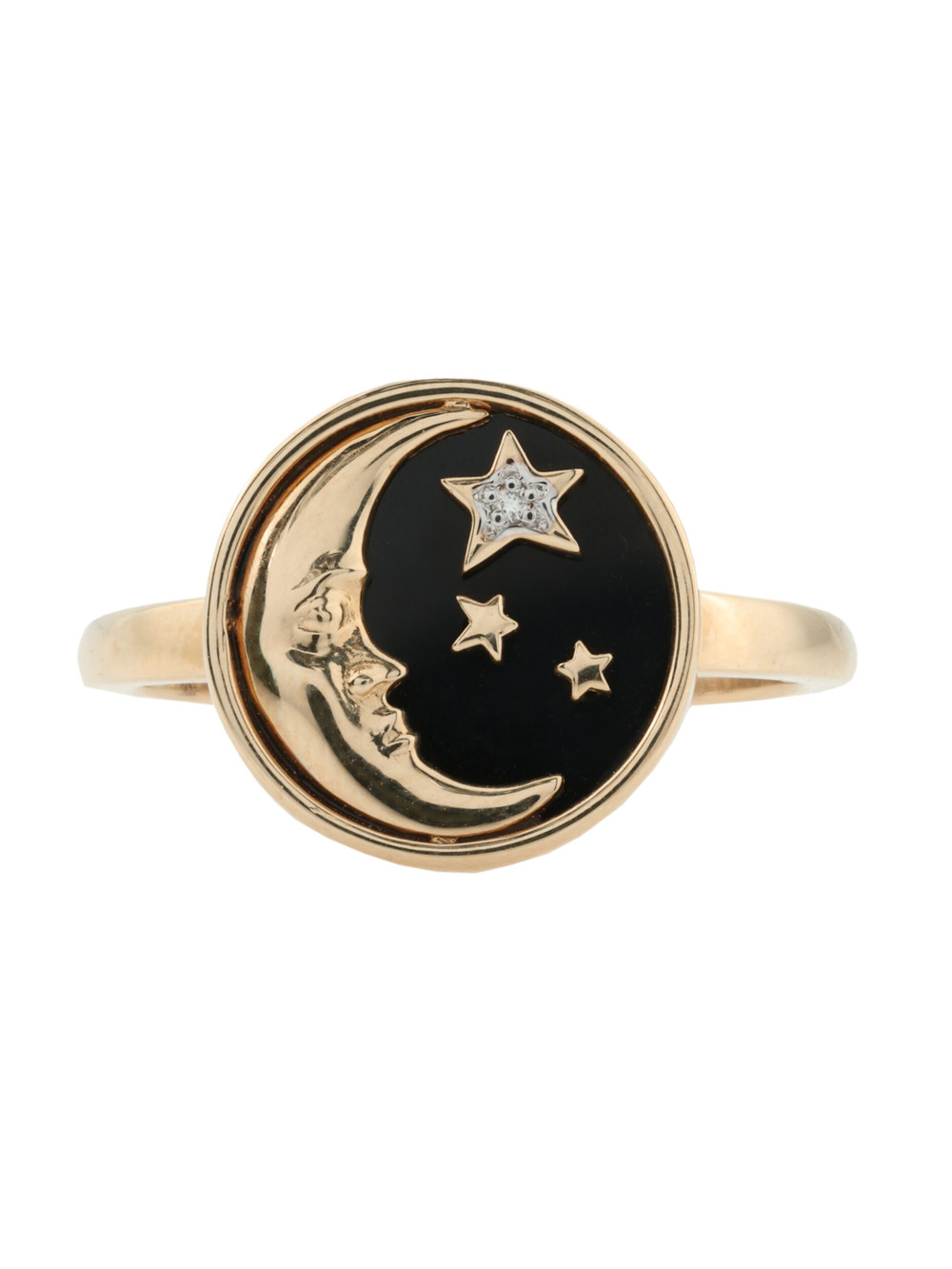 Кольцо из красного золота 585 пробы c бриллиантами и ониксом