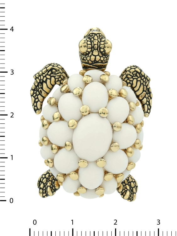 Брошь-подвеска из лимонного золота 585 пробы c эмалью и бивнем мамонта