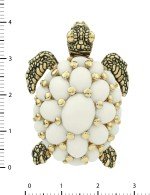 Брошь из лимонного золота c эмалью и бивнем мамонта