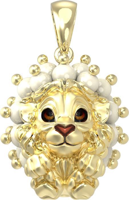 Подвеска из лимонного золота 585 пробы c эмалью и жемчугом