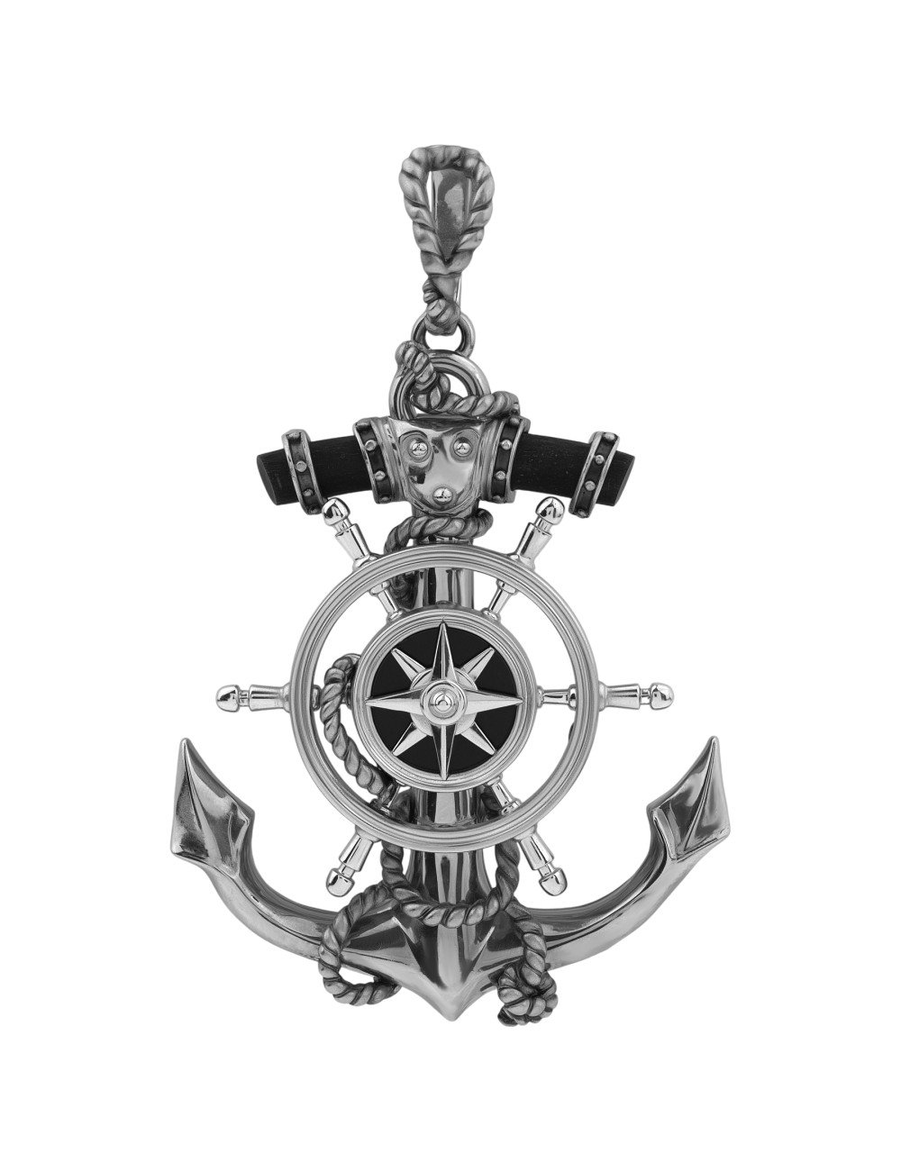 Подвеска из белого золота c ониксом и эбеновым деревом