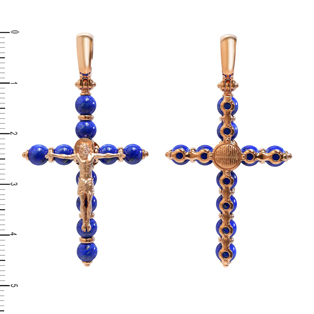 Крест из красного золота 585 пробы c лазуритом