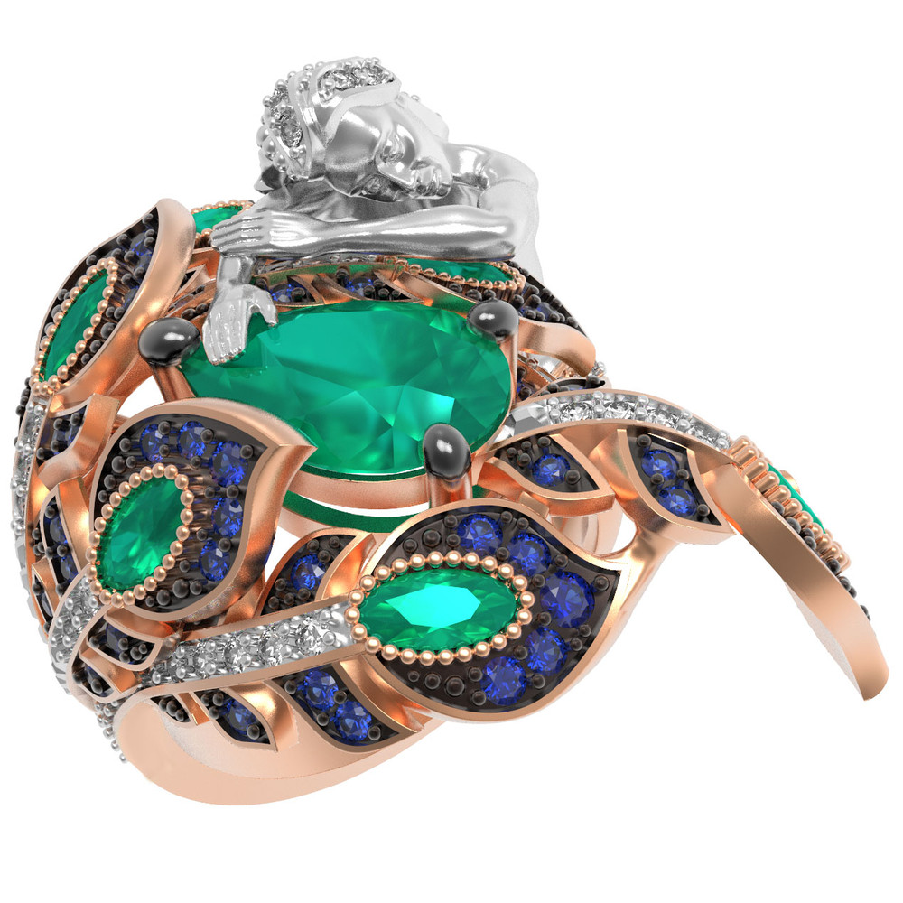 Кольцо из красного золота 585 пробы c фианитом и хризопразом