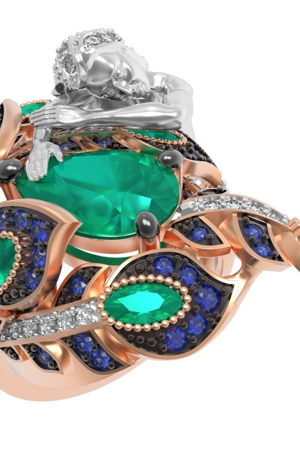 Кольцо из золота c фианитом и хризопразом