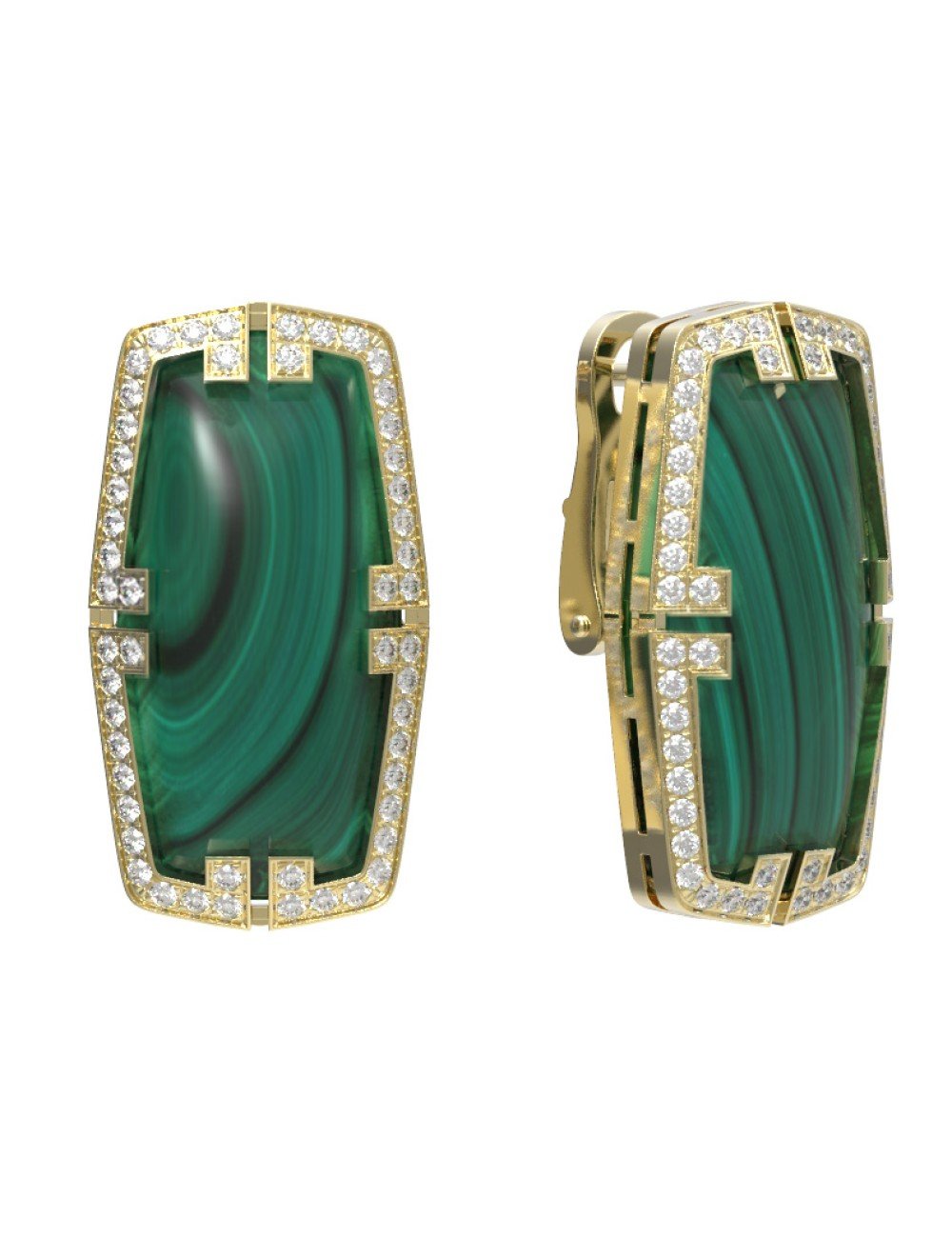 Серьги из лимонного золота c бриллиантами, рубином и малахитом