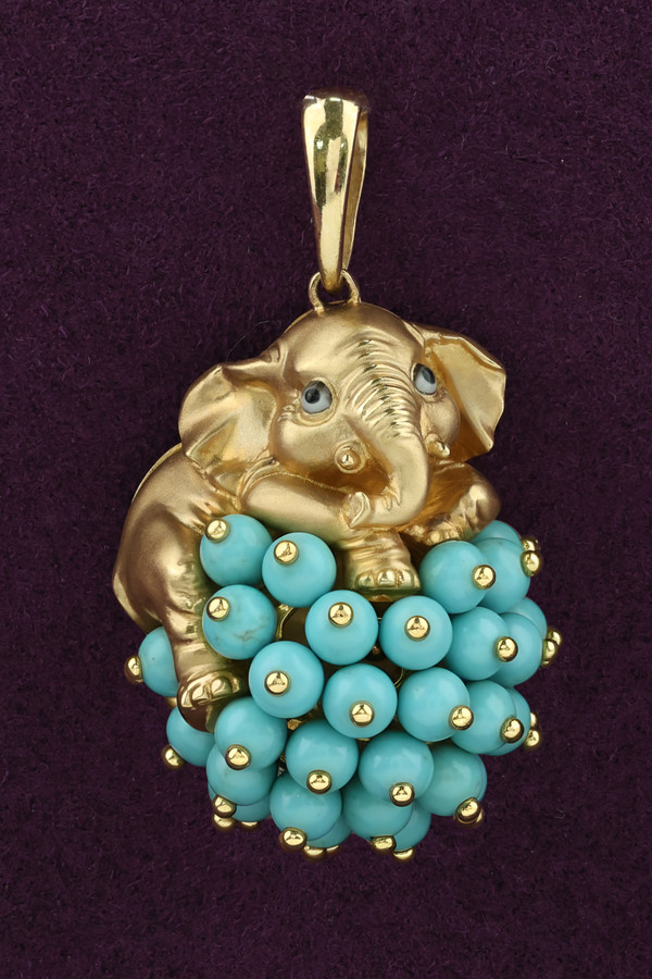 Подвеска из лимонного золота 585 пробы c эмалью и бирюзой