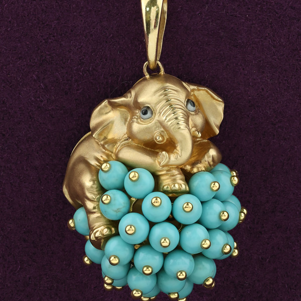 Подвеска из лимонного золота 585 пробы c эмалью и бирюзой