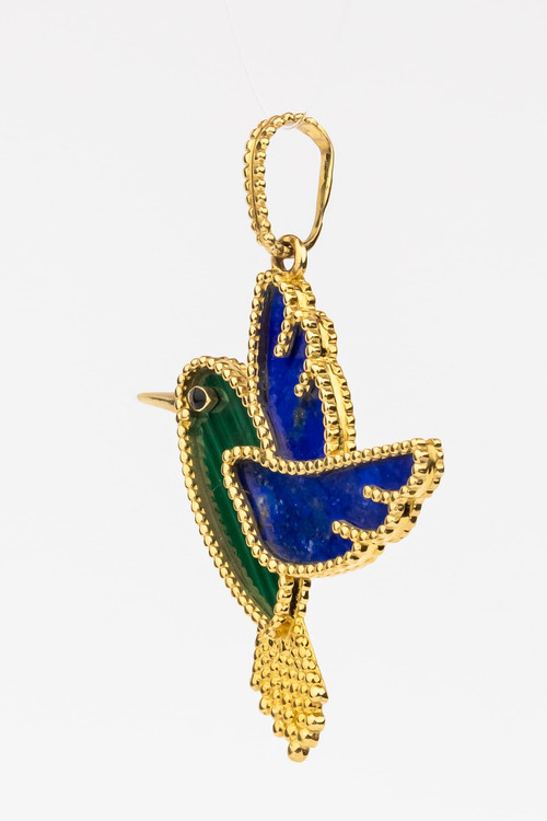 Подвеска из лимонного золота 585 пробы c эмалью, лазуритом и малахитом