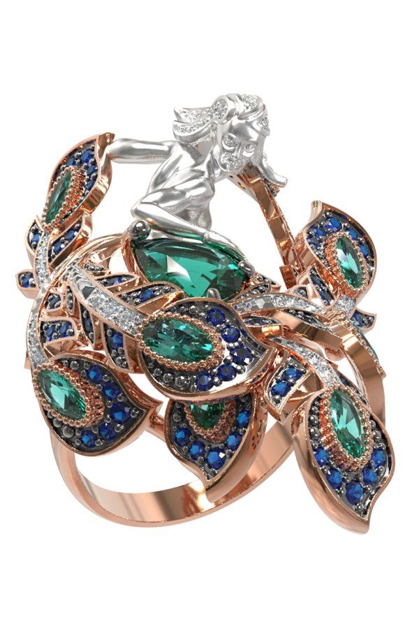 Кольцо из золота c фианитом и хризопразом