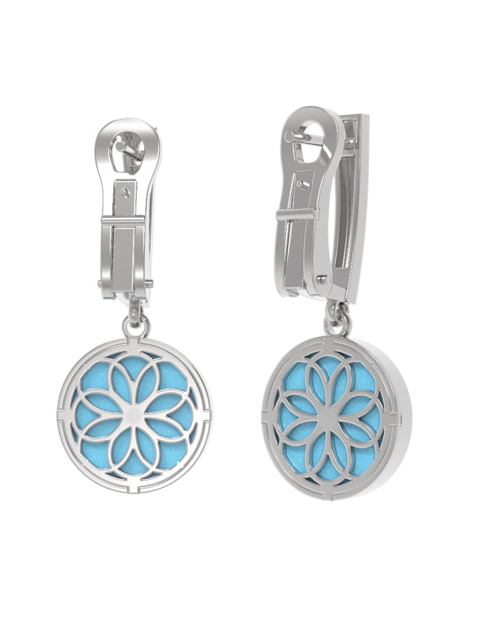 Серьги из белого золота c бриллиантами и бирюзой