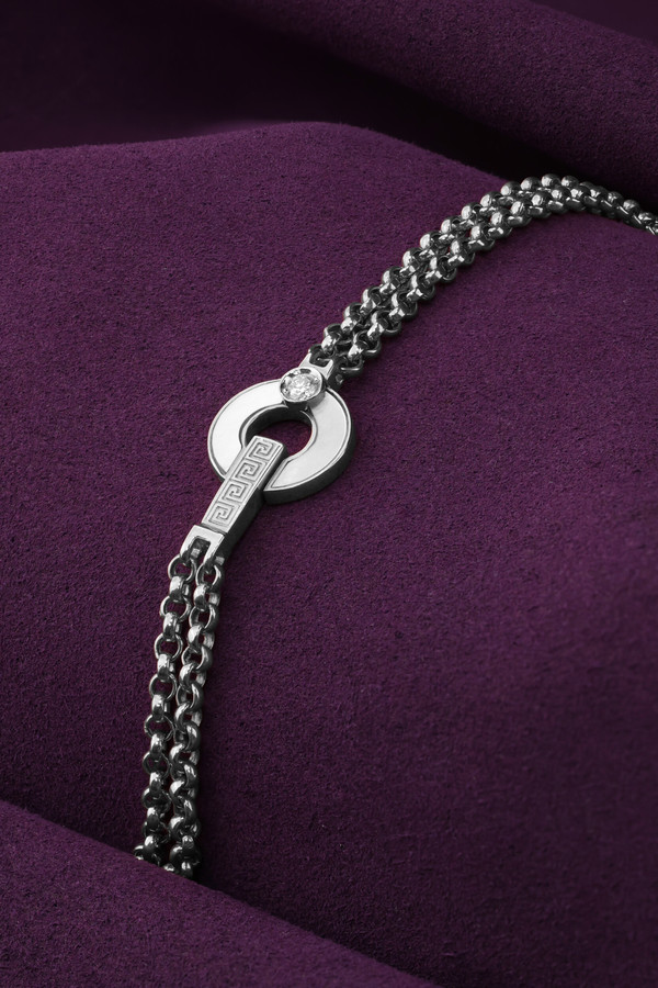 Браслет из белого золота 585 пробы c бриллиантами и перламутром