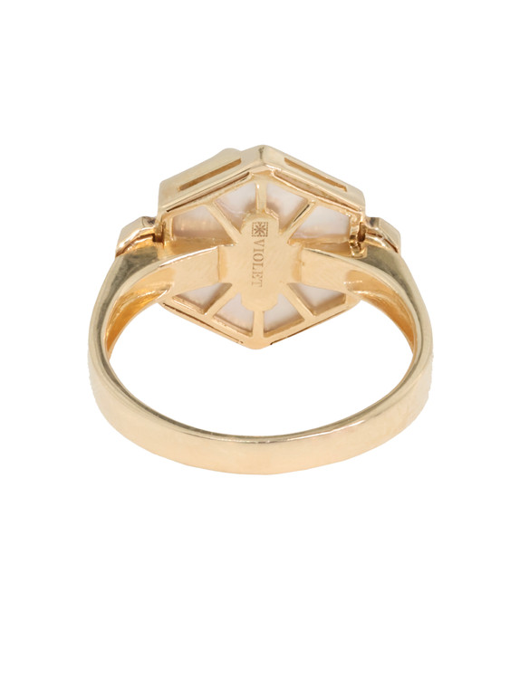 Кольцо из красного золота 585 пробы c бриллиантами и перламутром