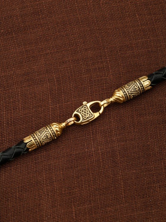 Гайтан из лимонного золота c кожаным шнурком