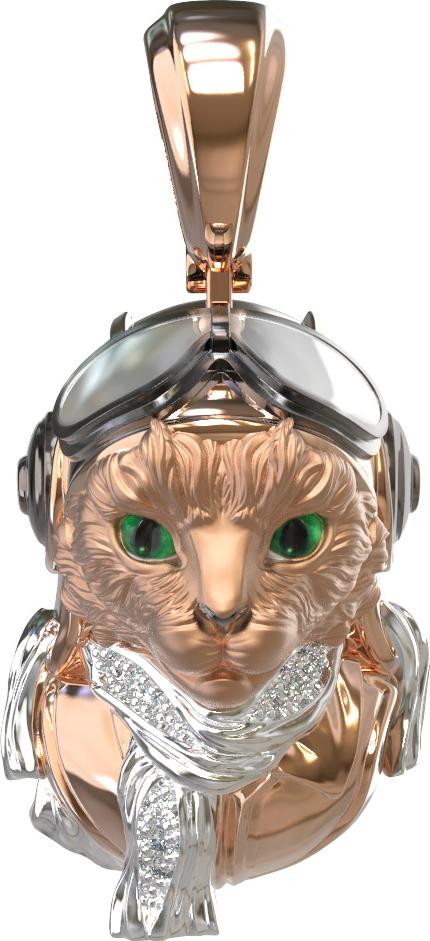 Подвеска из красного золота 585 пробы c эмалью, бриллиантами и рубином