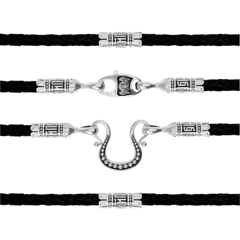 Цепь-шнурок кожа из белого золота 585 пробы c кожаным шнурком