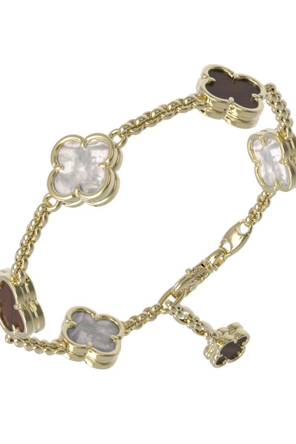 Браслет из лимонного золота c тигровым глазом и перламутром