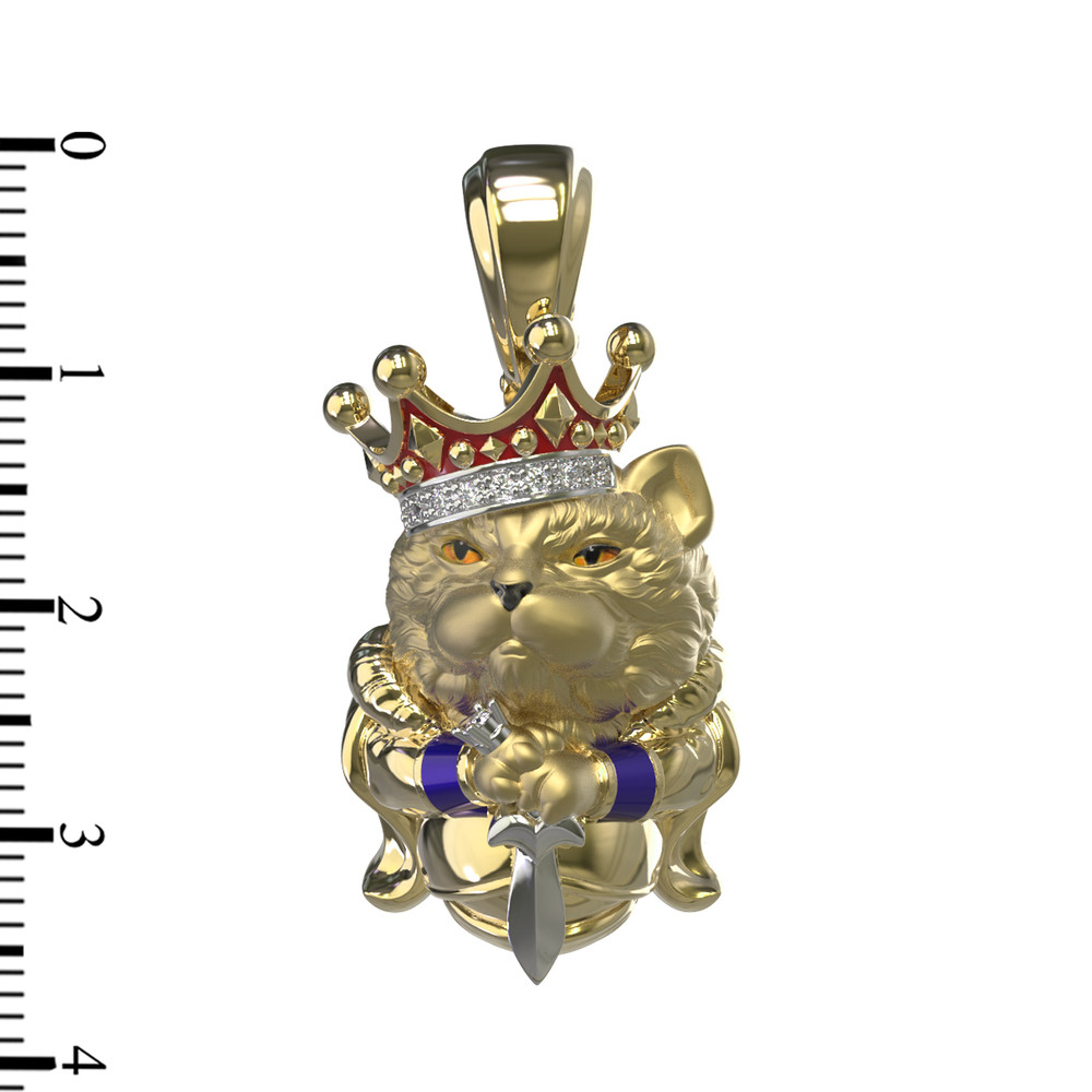 Подвеска из лимонного золота 585 пробы c эмалью, бриллиантами и рубином