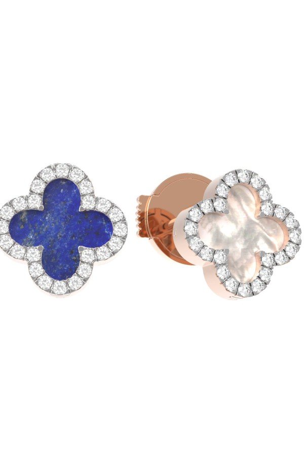 Серьги из золота c бриллиантами, лазуритом и перламутром