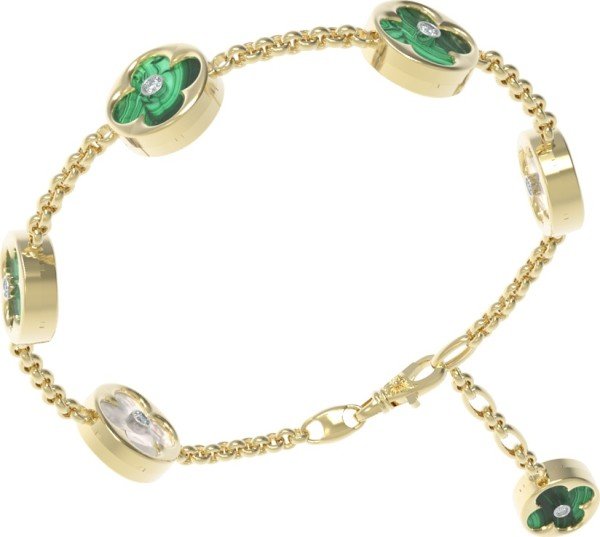 Браслет из лимонного золота c бриллиантами, малахитом и перламутром