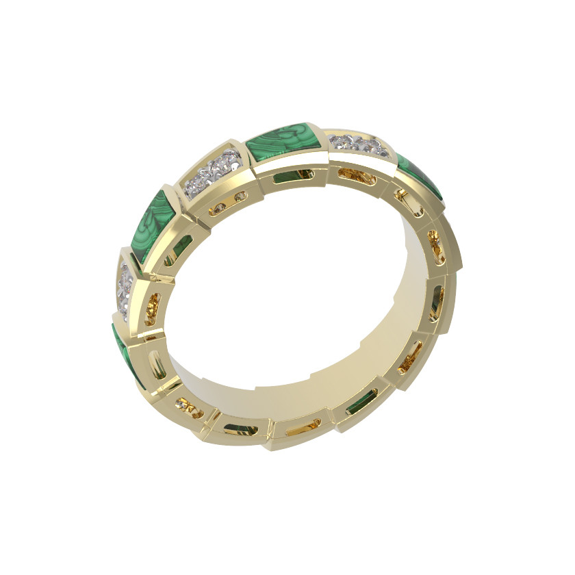 Кольцо из лимонного золота 585 пробы c бриллиантами и малахитом