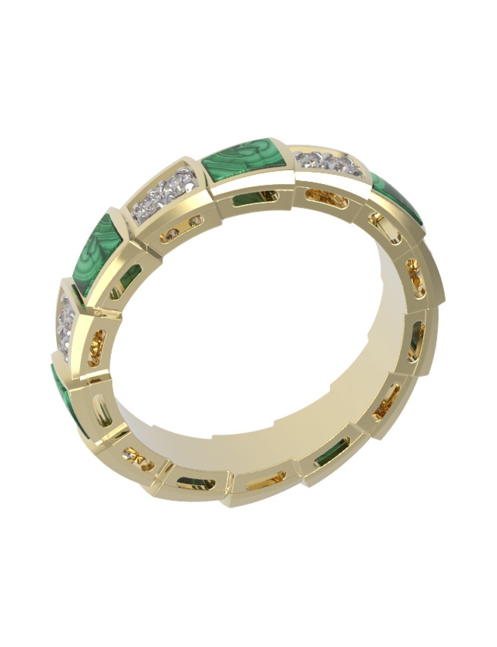 Кольцо из лимонного золота c бриллиантами и малахитом