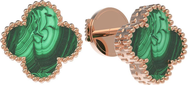 Серьги из красного золота 585 пробы c малахитом