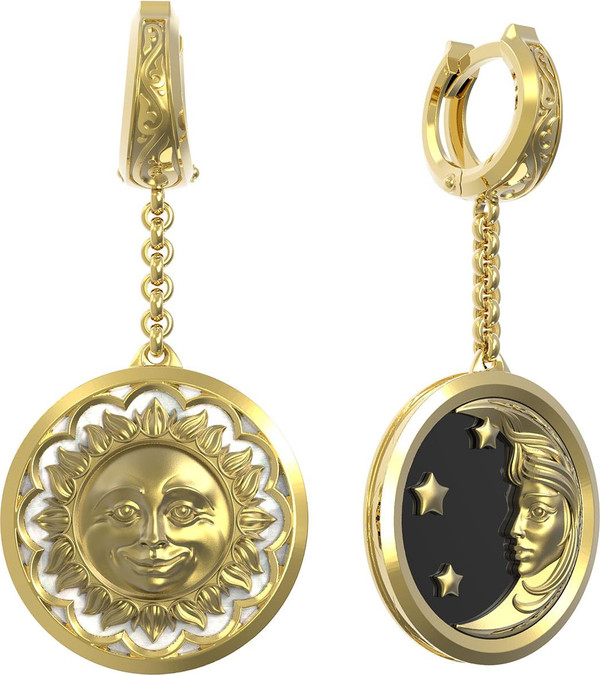 Серьги из лимонного золота 585 пробы c ониксом и перламутром