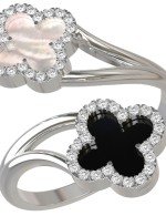 Кольцо из белого золота c бриллиантами, ониксом и перламутром