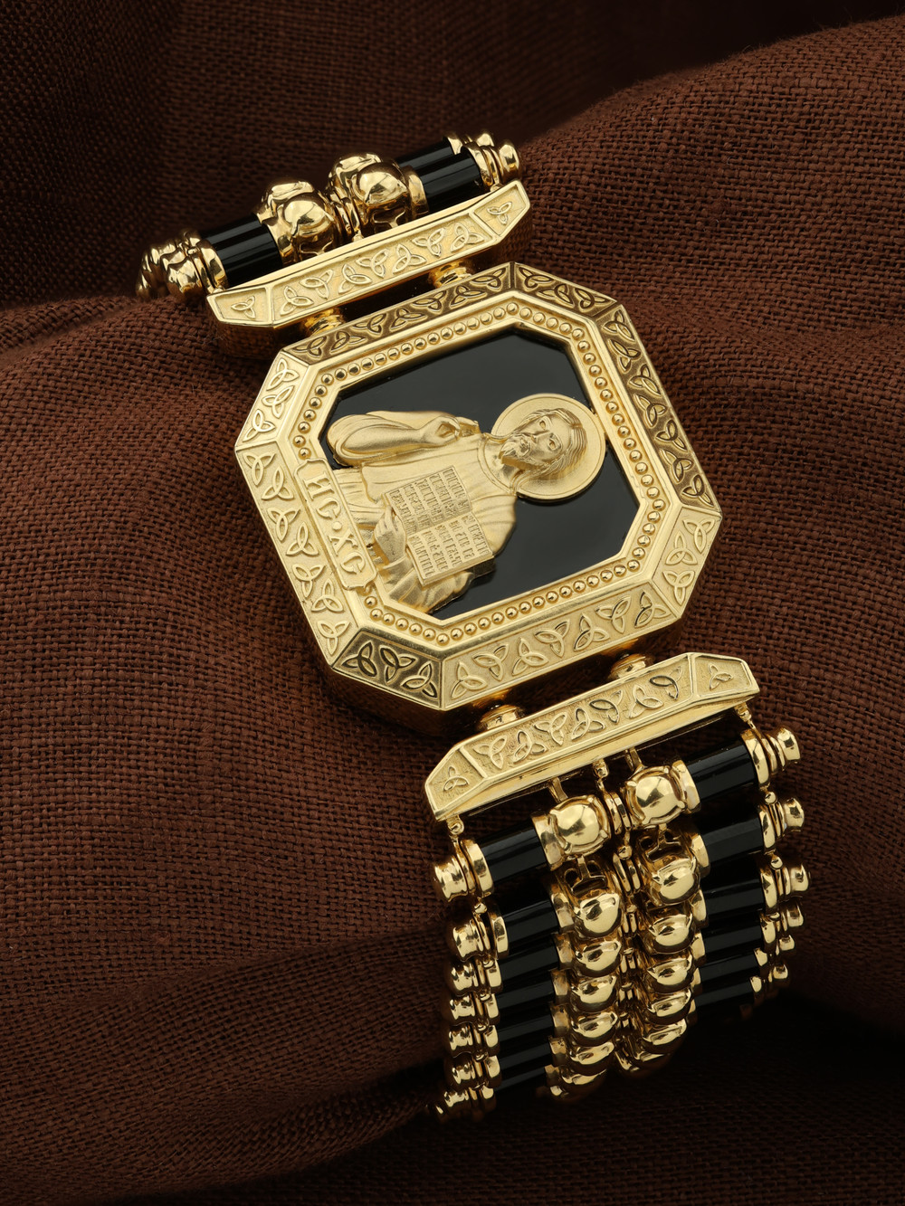 Браслет из лимонного золота 585 пробы c эмалью и ониксом