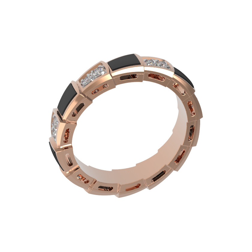 Кольцо из красного золота 585 пробы c бриллиантами и ониксом