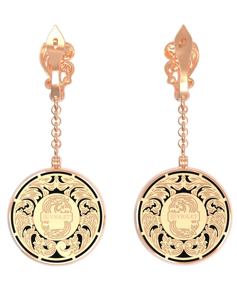 Серьги из золота c эмалью и ониксом