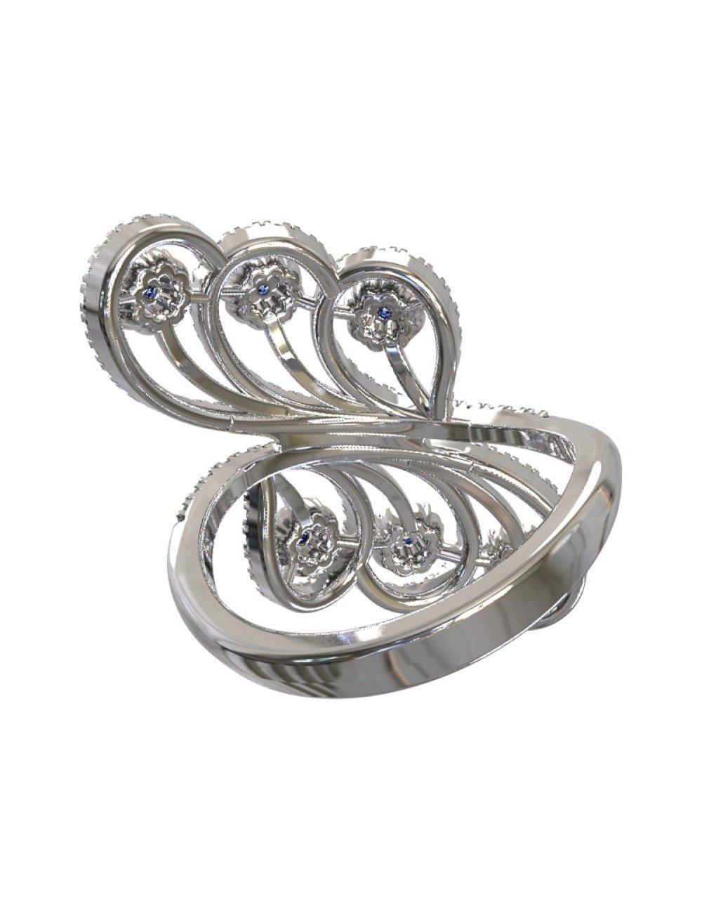 Кольцо из белого золота c бриллиантами, сапфиром и изумрудом