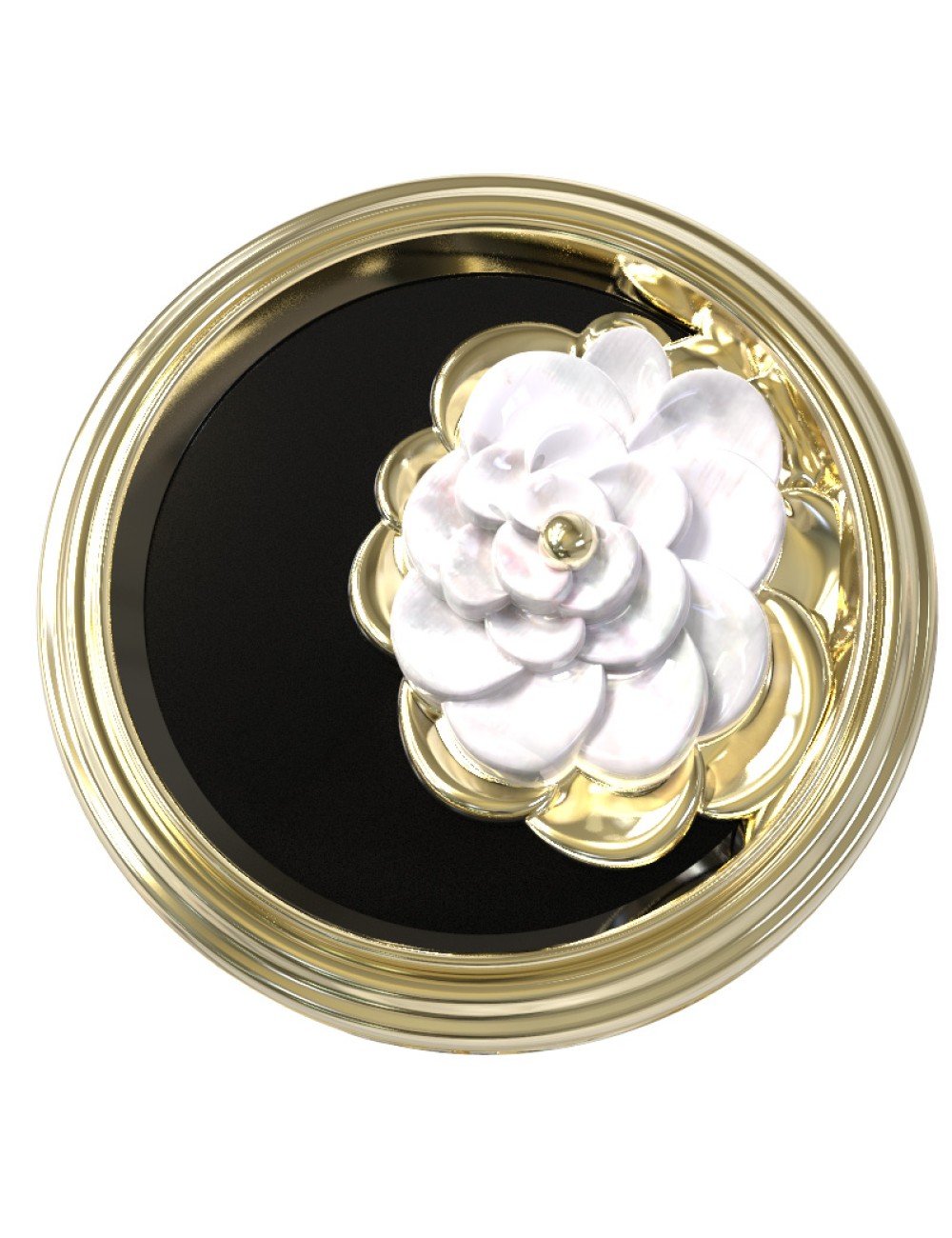 Кольцо из лимонного золота c ониксом и перламутром