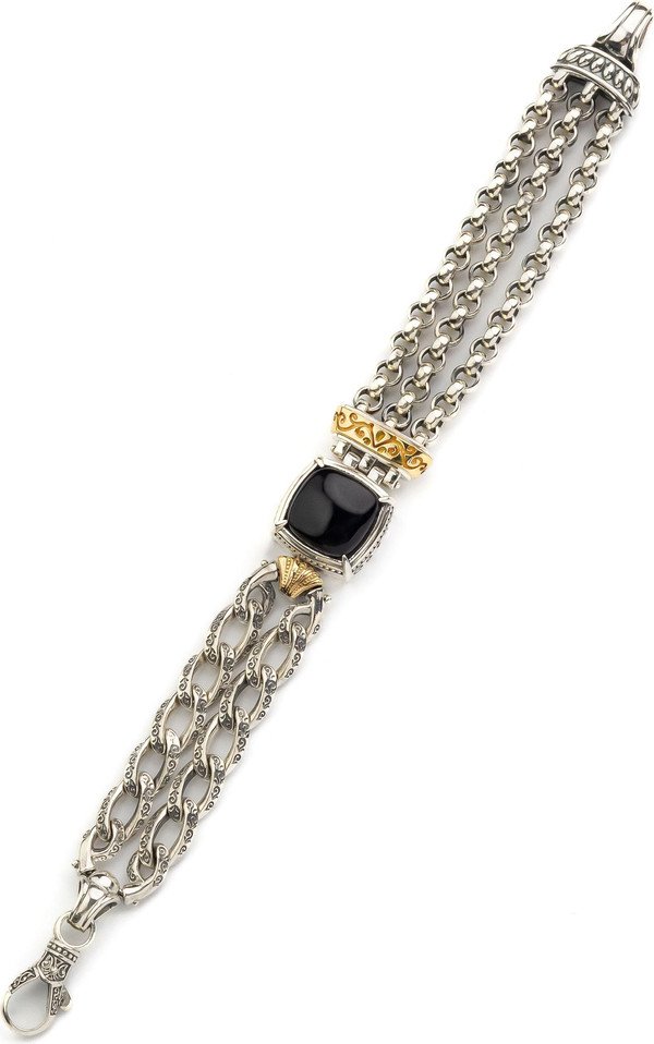 Браслет из серебра 925 пробы и золота 750 пробы c ониксом и рубином