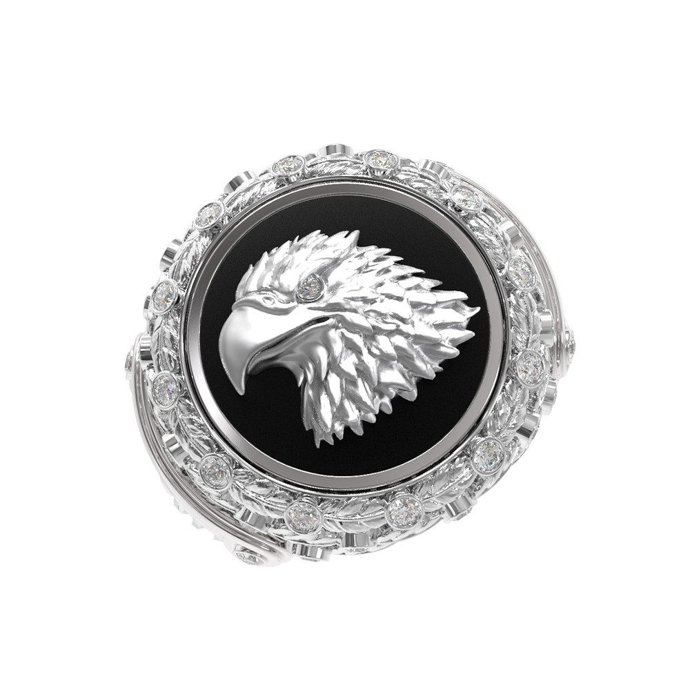 Кольцо из белого золота 585 пробы c бриллиантами и ониксом