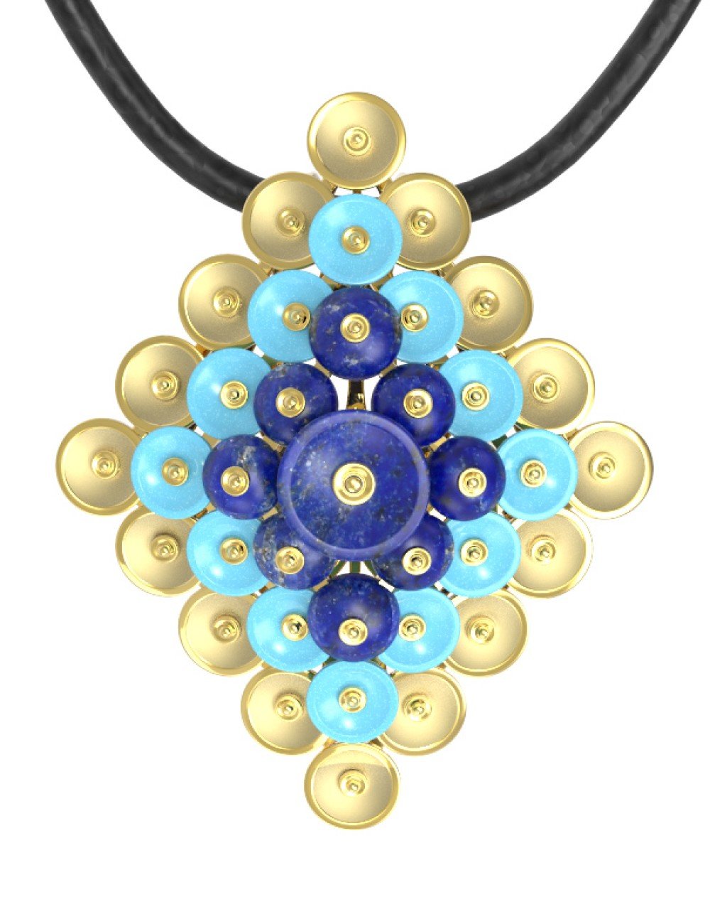 Подвеска из лимонного золота c бирюзой и лазуритом