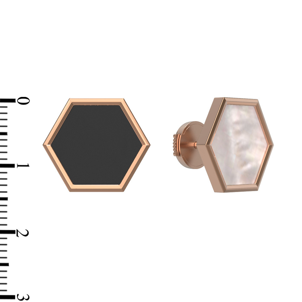 Серьги из красного золота 585 пробы c ониксом и перламутром