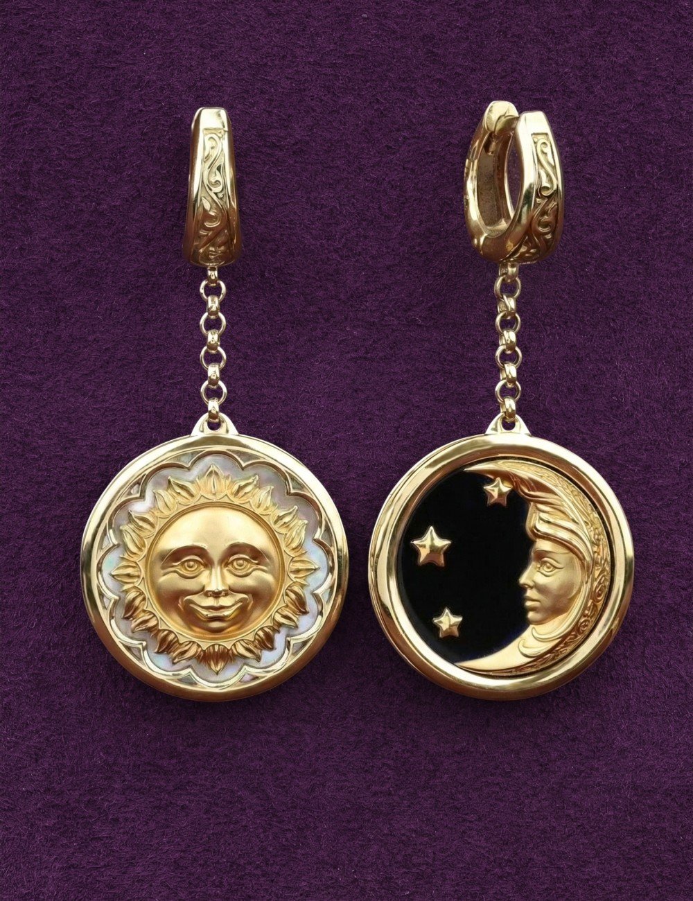 Серьги из лимонного золота c ониксом и перламутром