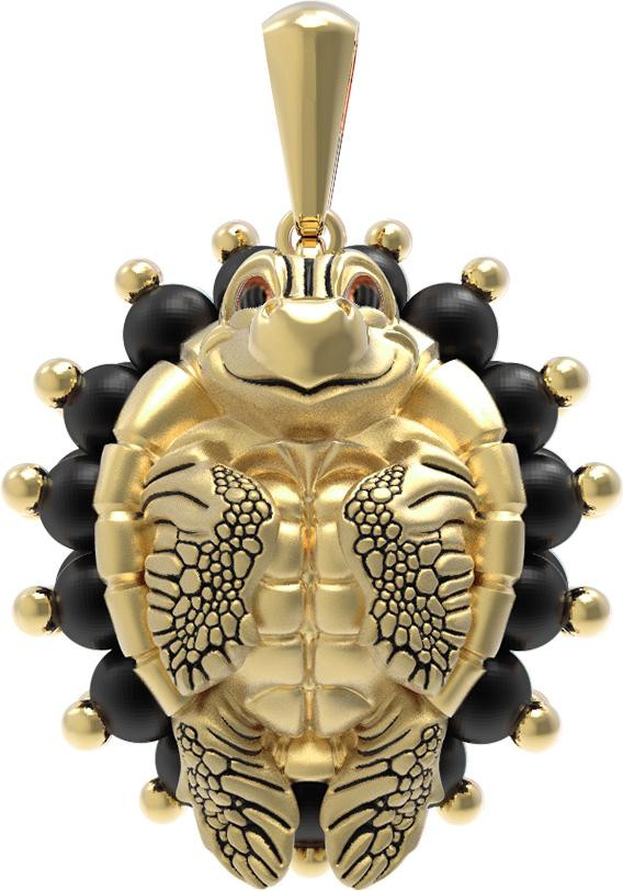 Подвеска из лимонного золота 585 пробы c эмалью и ониксом